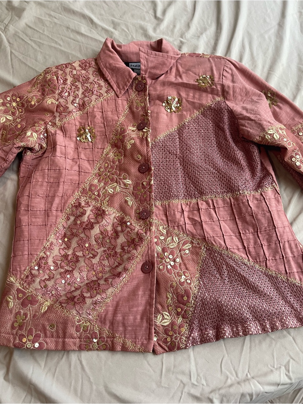 Indigo Rose-Pink Patchwork Embroidered Jacket